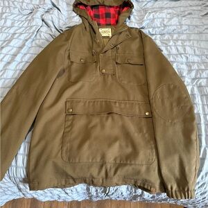 Orvis Olive Hooded Anorak with Red Plaid Lining